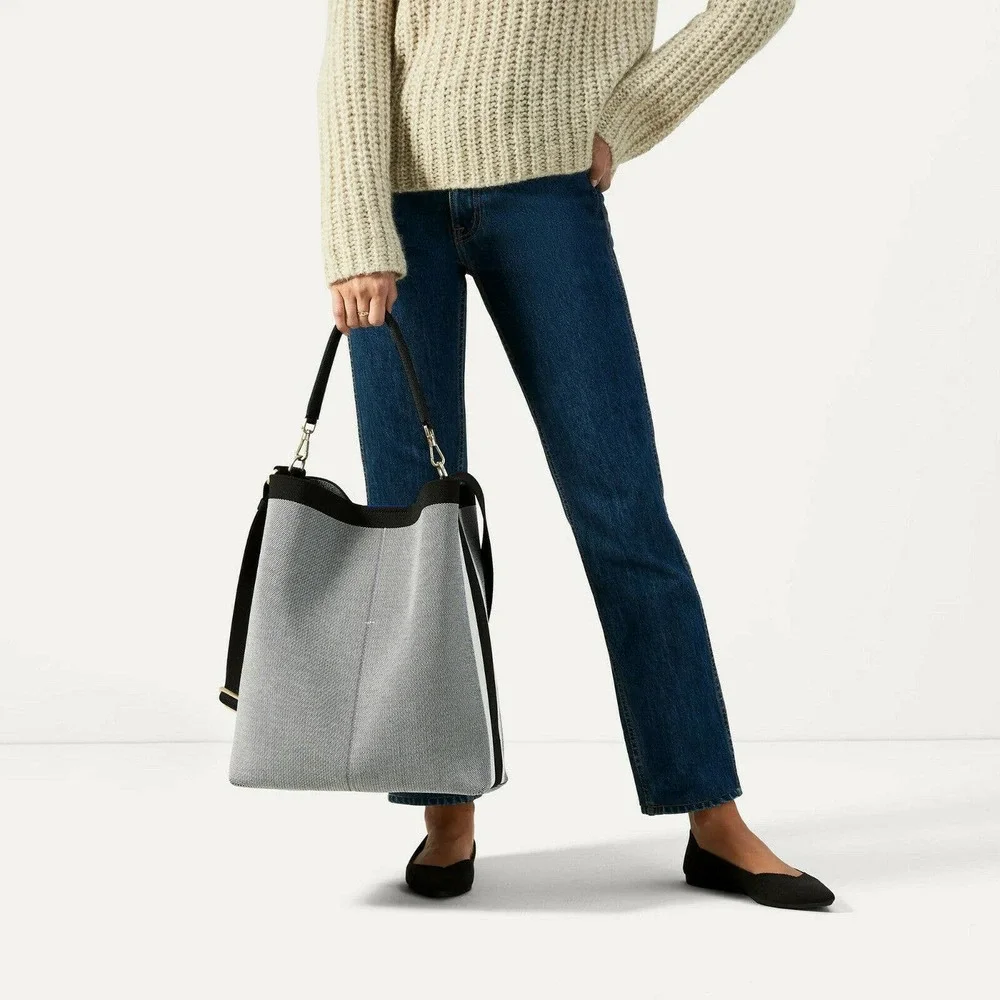 Rothy's Gray and Black Crossbody Tote with White Stripe